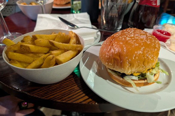 Bacon cheese burger and fries